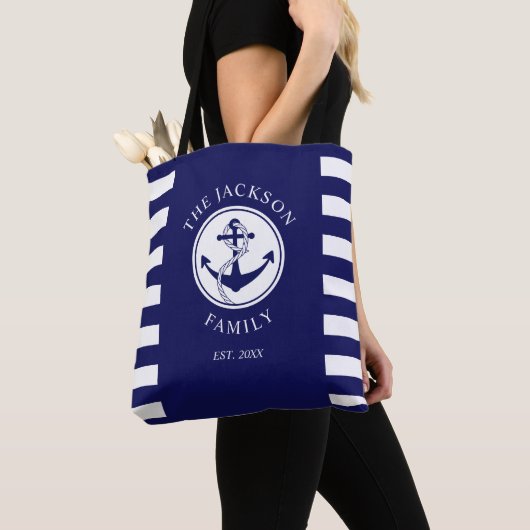 Moderne marineblauwe nautische anker tote bag (Dichtbij)