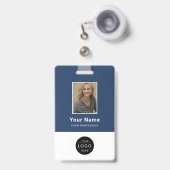 Moderne marineblauwe QR-code personeels-ID barcode Badge (Voorzijde met uittrekbare clip)