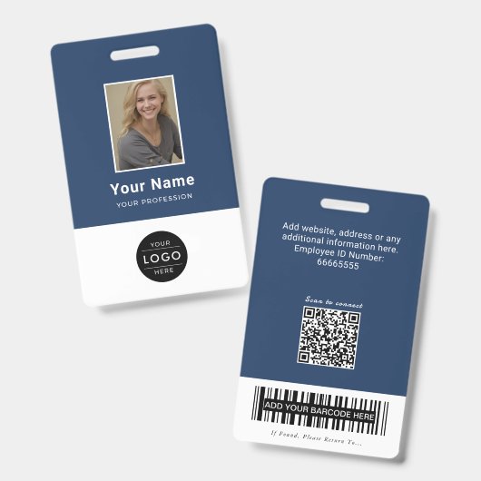 Moderne marineblauwe QR-code personeels-ID barcode Badge (Voor- en achterkant)