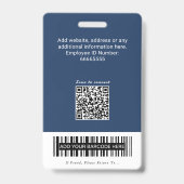 Moderne marineblauwe QR-code personeels-ID barcode Badge (Achterkant)