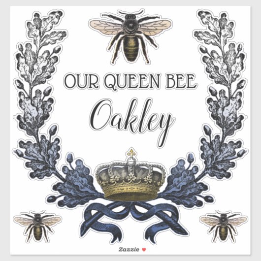  moderne marineblauwe Queen Bee Baby kwekerij Sticker (Vel)