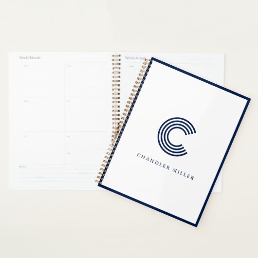 Moderne marineblauwe rand aangepaste kantoorartike planner (Display)