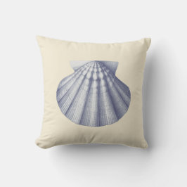 Moderne  marineblauwe schelp op crème beige kussen