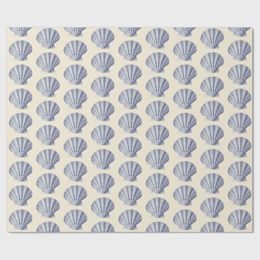 Moderne  marineblauwe schelpen op beige crème cadeaupapier (Vlak)