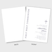 Moderne marineblauwe script Eerste Heilige Communi Kaart