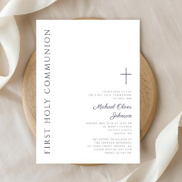 Moderne marineblauwe script Eerste Heilige Communi Kaart