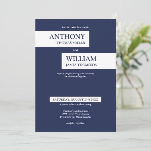 Moderne marineblauwe strepen kaart (Staand voorkant)