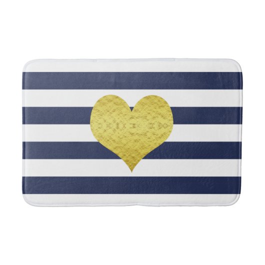 Moderne marineblauwe strepen patroonnaam badmat (Voorkant)