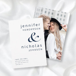 Moderne marineblauwe typografie Ampersand foto Save The Date