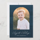 Moderne marineblauwe Waterverf boog foto Feestdagenkaart (Voorkant)