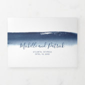 Moderne marineblauwe Waterverf Elegante bruiloft Drieluik Uitnodiging (Cover)