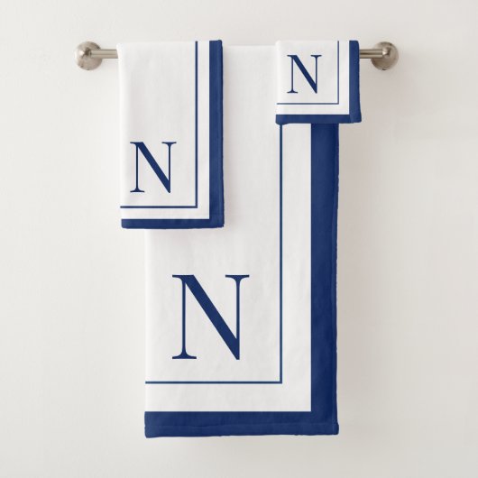 Moderne marineblauwe witte monogram initiaal bad handdoek (Insitu)
