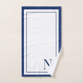 Moderne marineblauwe witte monogram initiaal bad handdoek (Handdoek)