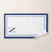 Moderne marineblauwe witte monogram initiaal bad handdoek (Handdoek)