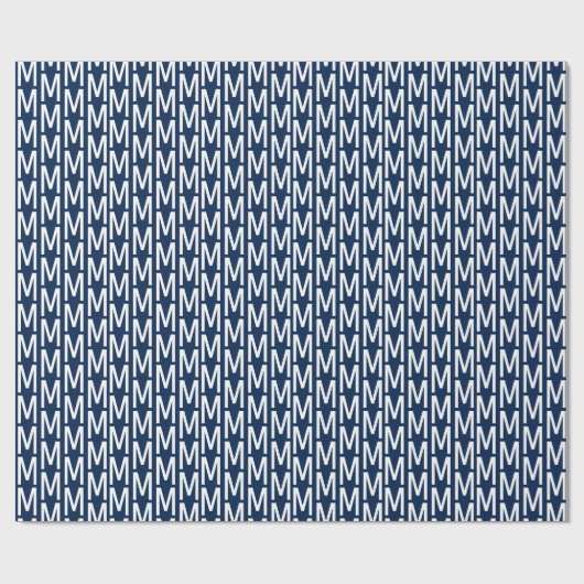 Moderne marineblauwe witte monogram verjaardag cadeaupapier (Vlak)