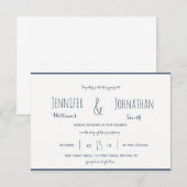 Moderne marineblauwe & witte trouwuitnodigingen kaart (Voorkant / Achterkant)