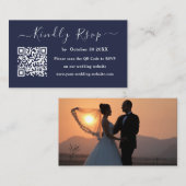 Moderne marineblauwminimalistische Qr-code Rsvp We Informatiekaartje (Voorkant / Achterkant)