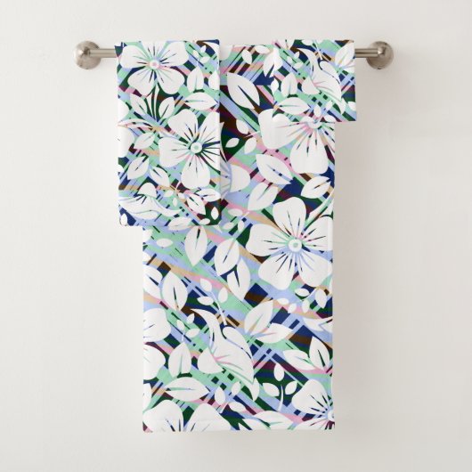 Moderne marineblauwmint groen afdrukken bad handdoek (Insitu)