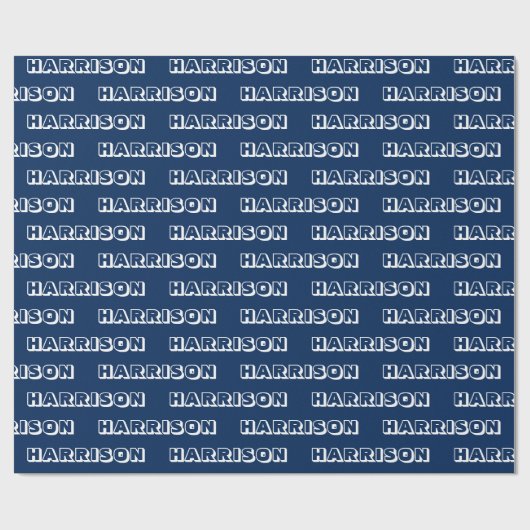 Moderne marineblauwwitte aangepaste naam tekstverj cadeaupapier (Vlak)