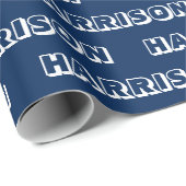 Moderne marineblauwwitte aangepaste naam tekstverj cadeaupapier (Rol Hoek)