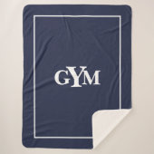 Moderne marineblauwwitte blokmonogram sherpa deken (Voorkant)