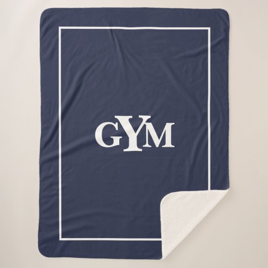 Moderne marineblauwwitte blokmonogram sherpa deken (Voorkant)