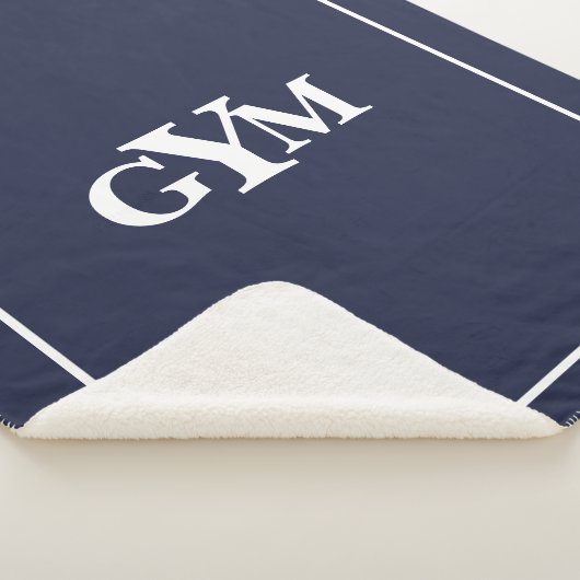 Moderne marineblauwwitte blokmonogram sherpa deken (3/4)