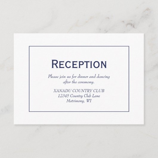 Moderne marineblauwwitte bruiloft informatiekaartje (Voorkant)