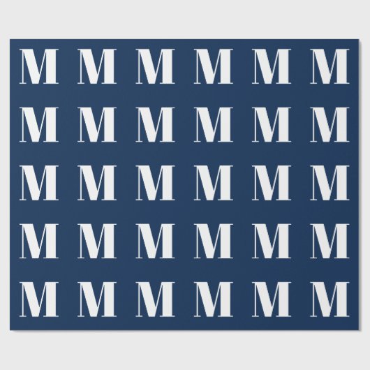 Moderne marineblauwwitte initiaal monogram cadeaupapier (Vlak)