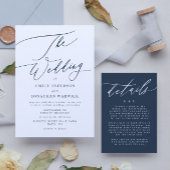 Moderne marineblauwwitte kalligrafie Het huwelijk Kaart