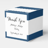 Moderne marineblauwwitte strippatroon bedankdoosjes (Voorkant Zijde)