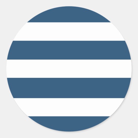 Moderne marineblauwwitte strippatroon ronde sticker (Voorkant)