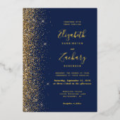 Moderne marinebruin Glitter Edge Wedding Folie Uitnodiging (Voorkant)