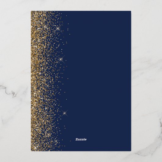 Moderne marinebruin Glitter Edge Wedding Folie Uitnodiging (Achterkant)