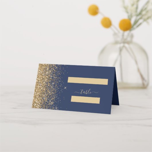 Moderne marinebruin Glitter Edge Wedding Plaatskaartje (Voorkant)