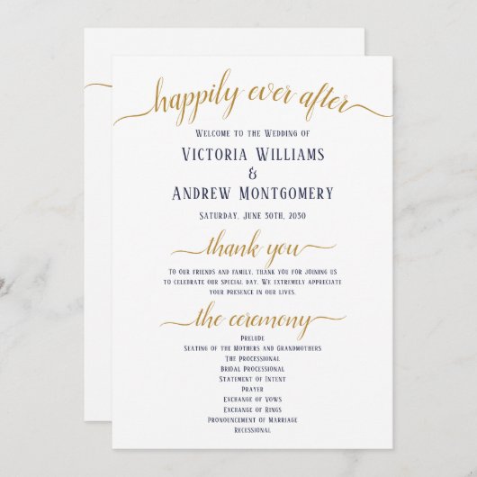 Moderne marinecertificering met Gold Script minima Programmakaart (Voorkant / Achterkant)