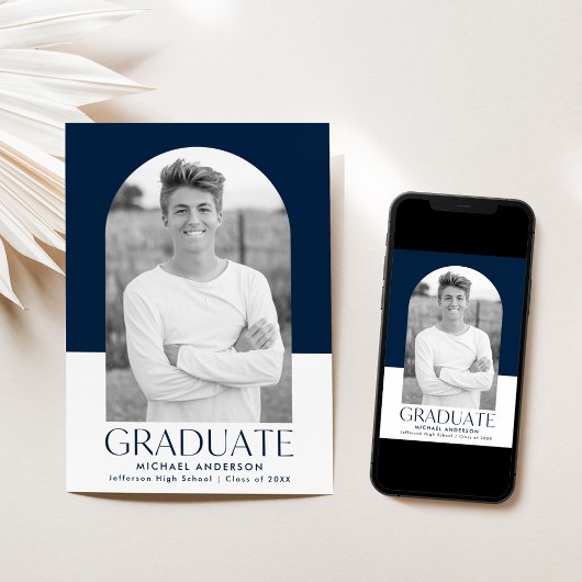 Moderne marinekleurenblok - Afstuderen foto's Aankondiging