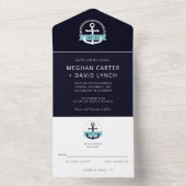 Moderne marinemacht Anchor Nautical Monogram Wedde All In One Uitnodiging (Binnen)