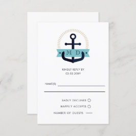 Moderne marinemacht Anchor Nautical Monogram Wedde RSVP Kaartje