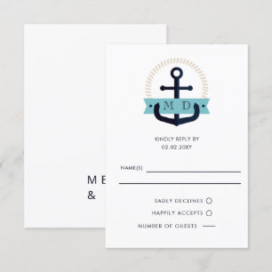 Moderne marinemacht Anchor Nautical Monogram Wedde RSVP Kaartje