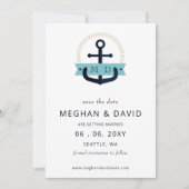 Moderne marinemacht Anchor Nautical Monogram Wedde Save The Date (Voorkant)