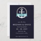 Moderne marinemacht Anchor Nautical Monogram Wedde Save The Date (Voorkant)