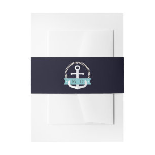 Moderne marinemacht Anchor Nautical Monogram Wedde Uitnodigingen Wikkel