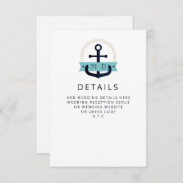 Moderne marinemacht Anchor Nautical Monogram Weddi Informatiekaartje