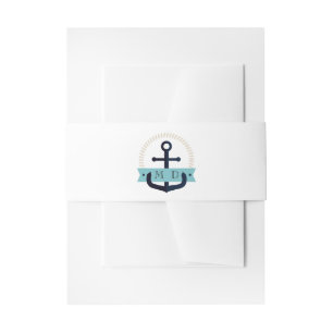 Moderne marinemacht Anchor Nautical Monogram Weddi Uitnodigingen Wikkel