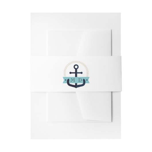 Moderne marinemacht Anchor Nautical Monogram Weddi Uitnodigingen Wikkel (Voorkant Voorbeeld)