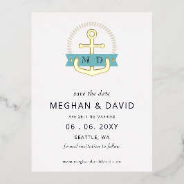 Moderne marinemonogram Anchor Nautical behalve de  Folie Uitnodiging Briefkaart