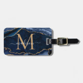 Moderne marinemonogram blauw goud geode Girly Bagagelabel (Voorkant horizontaal)