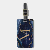 Moderne marinemonogram blauw goud geode Girly Bagagelabel (Voorkant verticaal)
