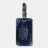 Moderne marinemonogram blauw goud geode Girly Bagagelabel (Achterkant verticaal)